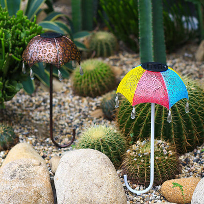 Outdoor Solar Iron Colorful Umbrella Hollow LED Lawn Insert Landscape Light