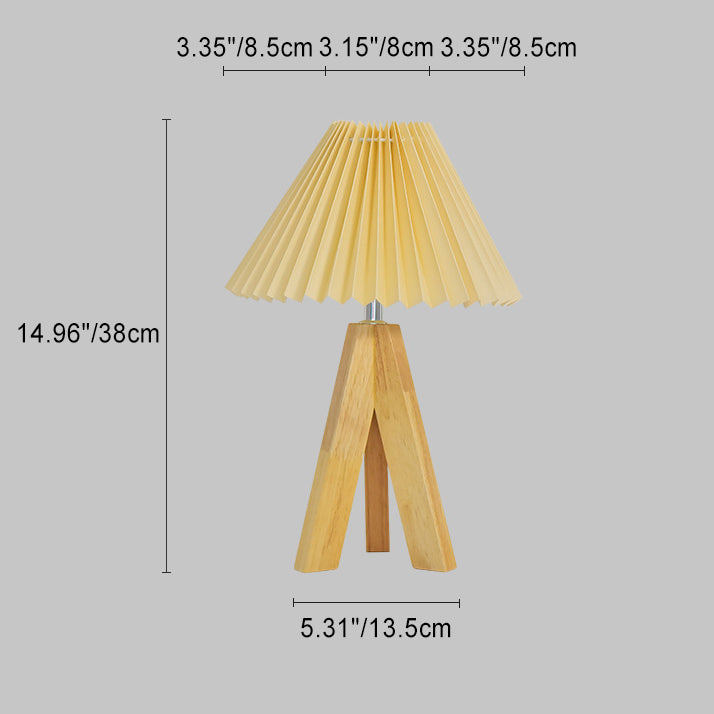 Contemporary Boho Round Cone Tripod Base Fabric Solid Wood LED Table Lamp for Bedroom