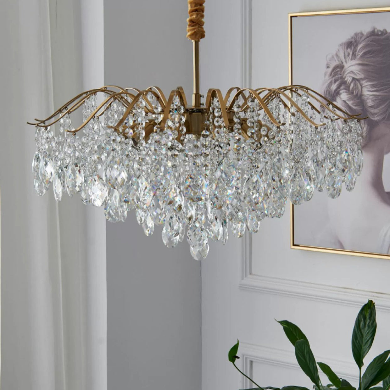 Contemporary Scandinavian Branch Crystal Iron 6/10/11/14 Light Chandelier For Bedroom