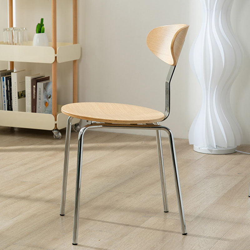 Modern Minimalist Round Wood Faux Leather Iron Dining Chair Four Legs Backrest For Dining Room