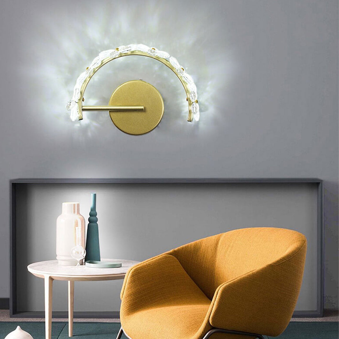 Nordic Gold Crystal Flower Half Circle  LED Wall Sconce Lamp