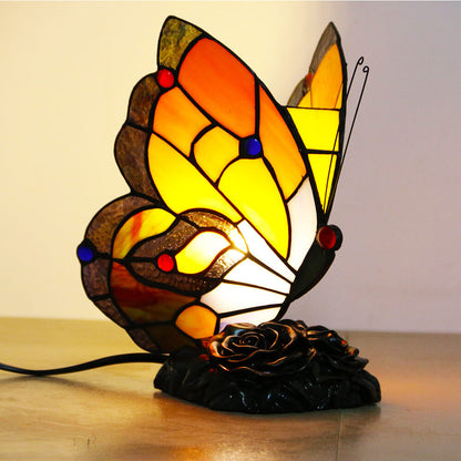 Vintage Tiffany Glass Butterfly Shape Night Light 1-Light Table Lamp