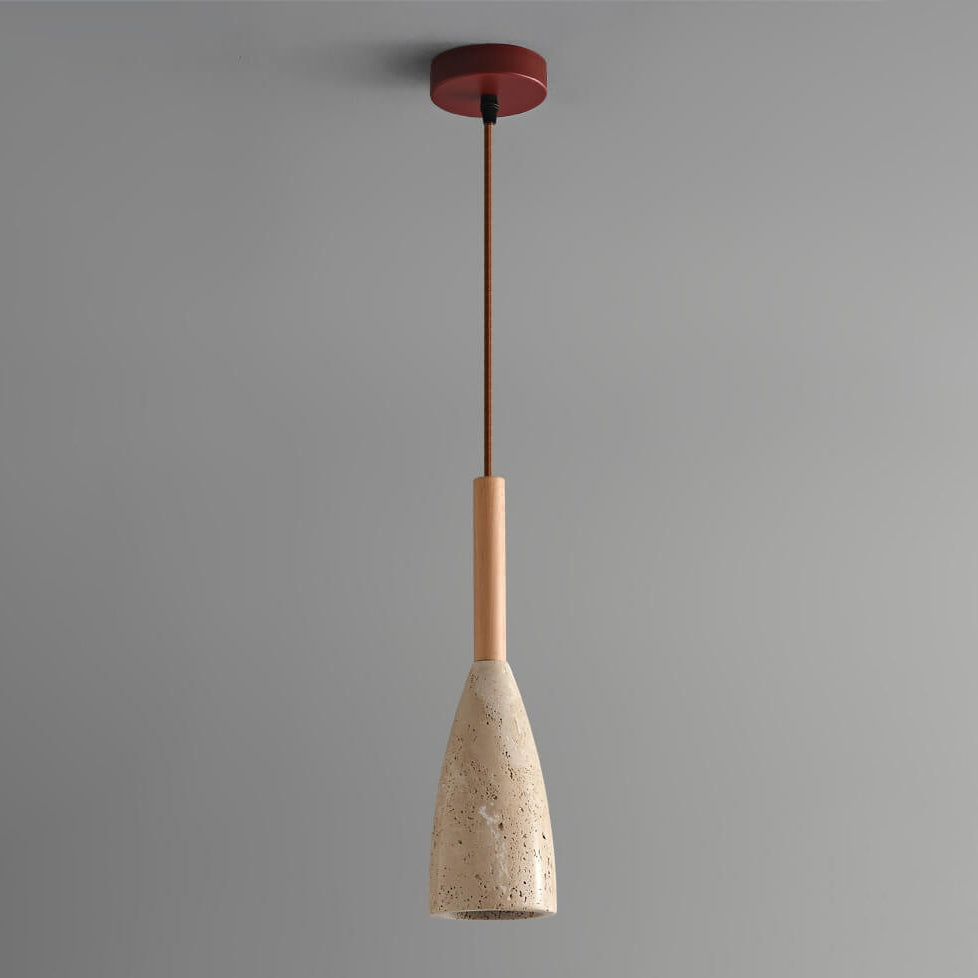 Traditional Japanese Yellow Travertine Semicircle 1-Light Pendant Light For Bedroom