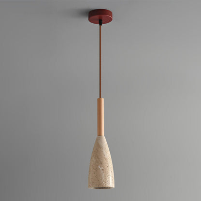 Traditional Japanese Yellow Travertine Semicircle 1-Light Pendant Light For Bedroom
