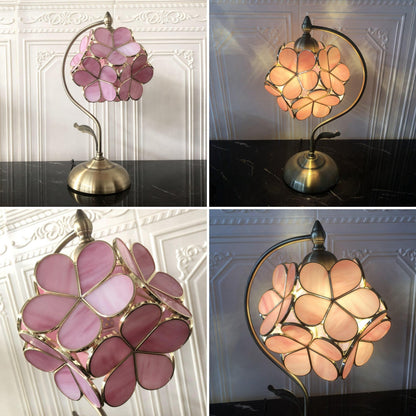 Traditional Vintage Flower Hydrangea Brass Metal Glass 1-Light Table Lamp For Bedroom
