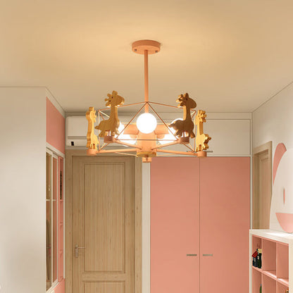 Scandinavian Modern Childlike Giraffe Diamond Pentagram Windmill Iron Wood Glass 4/5 Light Semi-Flush Mount Ceiling Light