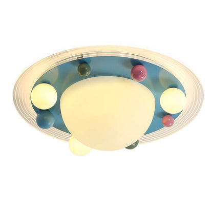 Cute Space Planet Macaron Color Children's LED Flush Mount Ceiling Light