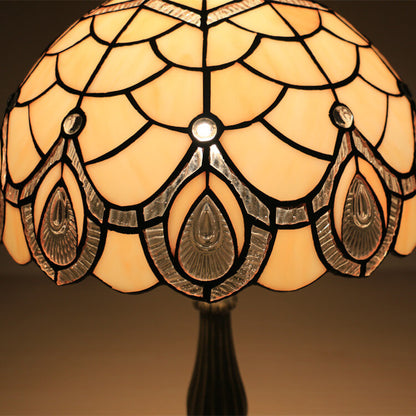 Tiffany Retro Lotus Resin Base Stained Glass 1-Light Table Lamp