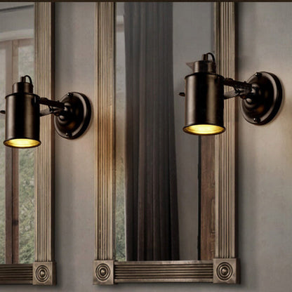 Traditional Vintage Cylinder Iron 1-Light Wall Sconce Lamp For Bedroom