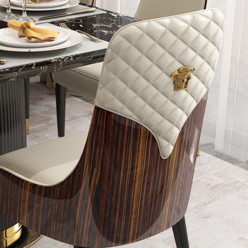 Contemporary Nordic Microfiber Leather Wood Stainless Steel Sponge Dining Chair Backrest Armrest For Dining Room