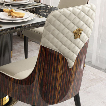 Contemporary Nordic Microfiber Leather Wood Stainless Steel Sponge Dining Chair Backrest Armrest For Dining Room