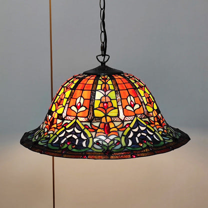 European Style Tiffany Dome Stained Glass Dragonfly Flower 2-Light Chandelier