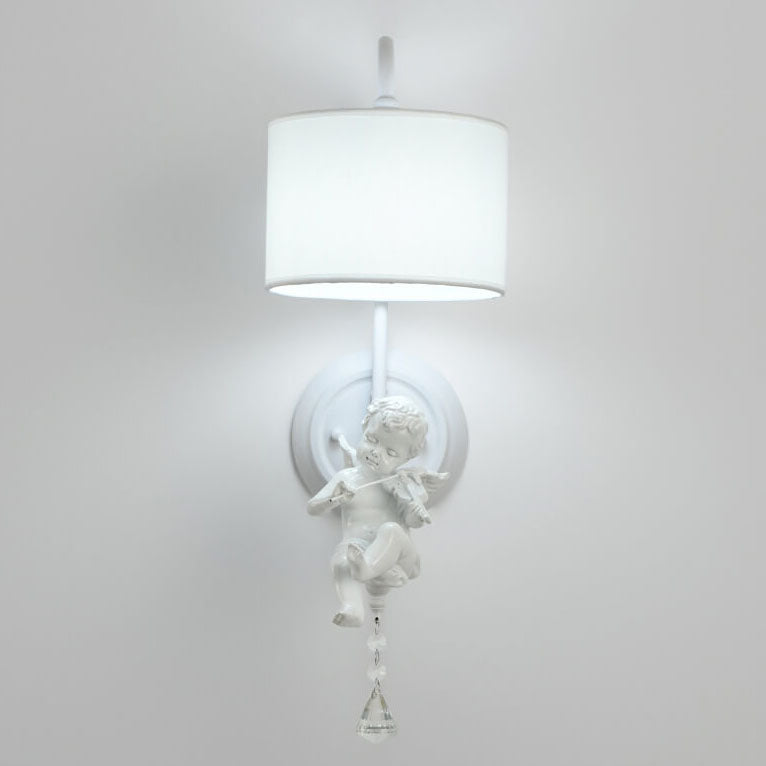 Modern Angel Resin Round Fabric 1-Light Wall Sconce Lamp
