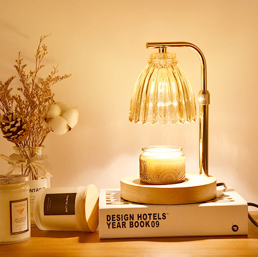 Modern Art Deco Flower Shaped Glass Iron Wood 1-Light Melting Wax Table Lamp For Bedroom