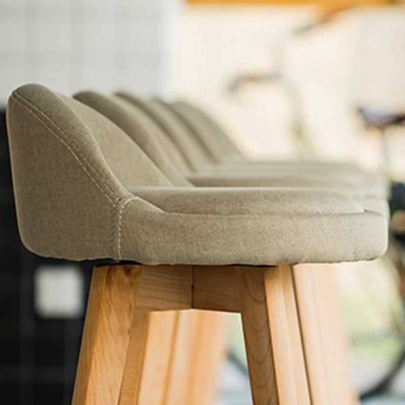 Traditional Vintage Round Fabric Wood Frame Swivel Bar Stool Low Back Footrest For Dining Room