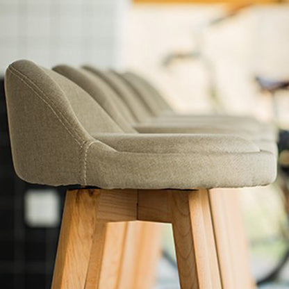 Traditional Vintage Round Fabric Wood Frame Swivel Bar Stool Low Back Footrest For Dining Room