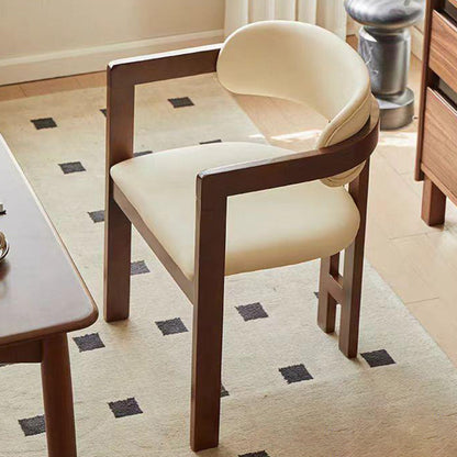 Contemporary Scandinavian Bent Square PU Leather Wood Dining Chair Backrest Arm For Dining Room