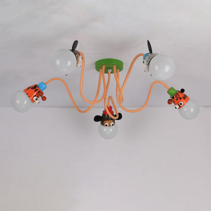 Cartoon Creative Animal Light Head 3/4/5 Light Kids Semi-Flush Mount Ceiling Light