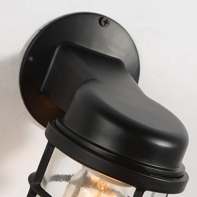 Traditional Colonial Cylinder Iron Glass 1-Light Wall Sconce Lamp For Hallway