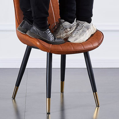 Modern Luxury Square Curved Faux Leather Metal Dining Chair Backrest Armless For Dining Room