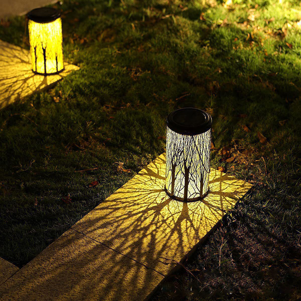 Modern Art Deco Solar Cylinder Skeleton Lantern Iron LED Outdoor Landscape Light For Garden