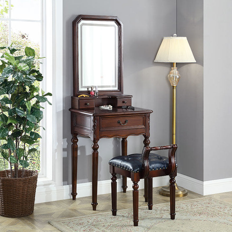 Traditional European Square Tufted Microfiber Leather Upholstered Vanity Stool Low Back For Bedroom
