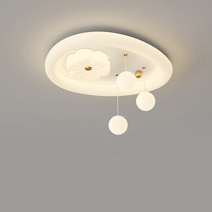 Contemporary Nordic Kids Iron PE Elliptical Round Ball Flower Moon LED Flush Mount Ceiling Light For Bedroom