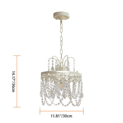 Traditional French Vintage Crystal Round Lamp Beads 1-Light Pendant Light For Bedroom