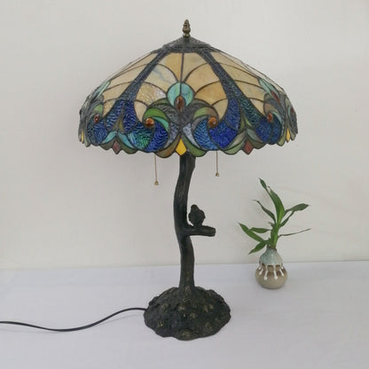 Traditional Tiffany Flower Stained Glass Resin Base 2-Light Table Lamp For Living Room