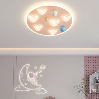 Contemporary Creative Kids Iron Acrylic Round Irregular Shape Mouse Cloud LED Flush Mount Ceiling Light For Bedroom