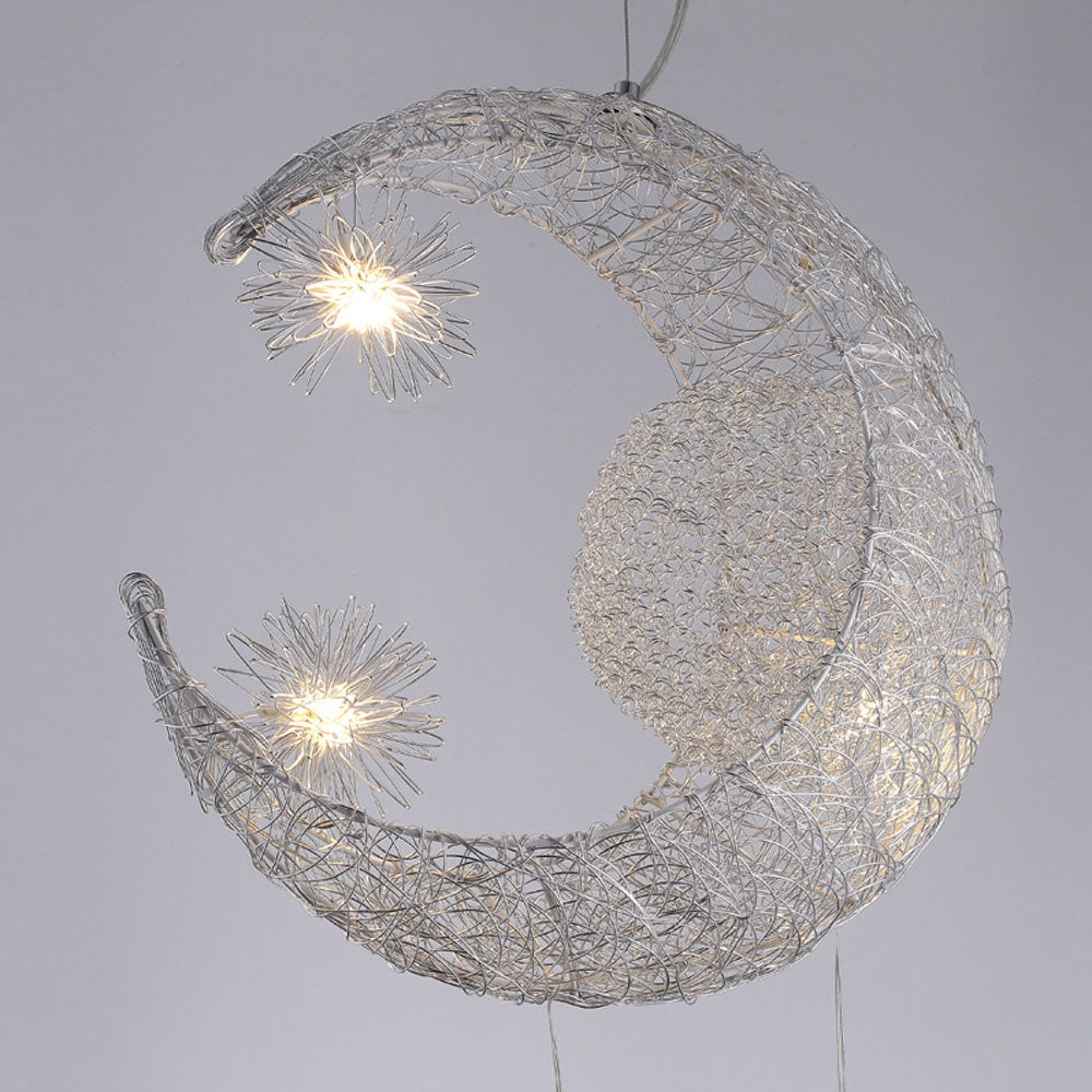 Contemporary Creative Aluminum Moon Stars Shade 5-Light Chandelier For Living Room