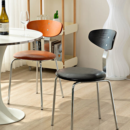 Contemporary Scandinavian Wood Faux Oil Waxed Leather Round Cushion Dining Chair Backrest For Dining Room