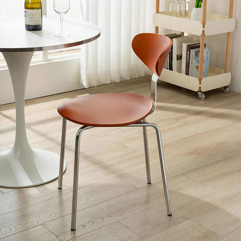 Modern Minimalist Round Wood Faux Leather Iron Dining Chair Four Legs Backrest For Dining Room