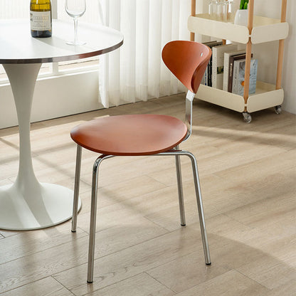 Modern Minimalist Round Wood Faux Leather Iron Dining Chair Four Legs Backrest For Dining Room
