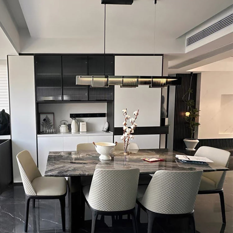 ثريا جزيرة LED طويلة من الزجاج النحاسي بتصميم عصري بسيط لغرفة المعيشة