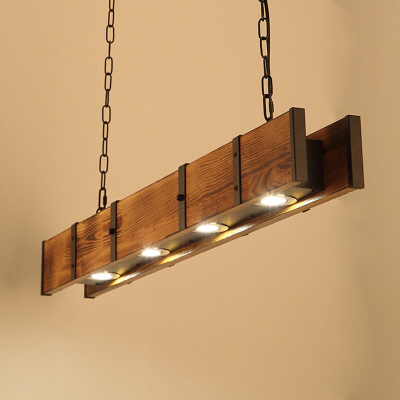 Retro Linear 4-Light Wood LED Chandeliers