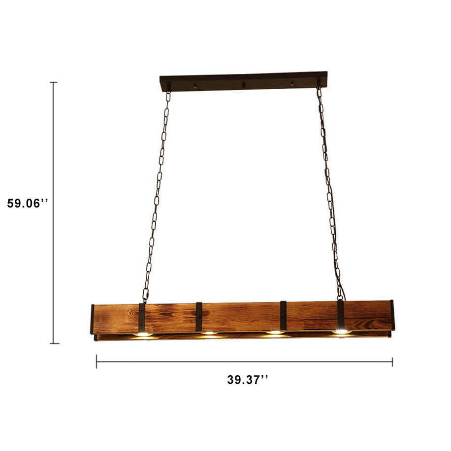 Retro Linear 4-Light Wood LED Chandeliers