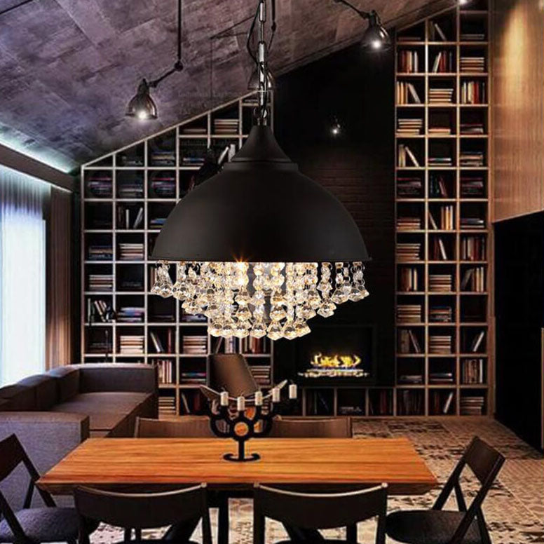 Industrial Vintage Pot Lid Crystal Tassel 1-Light Pendant Light