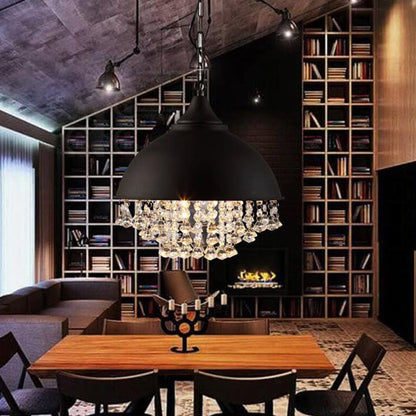 Industrial Vintage Pot Lid Crystal Tassel 1-Light Pendant Light