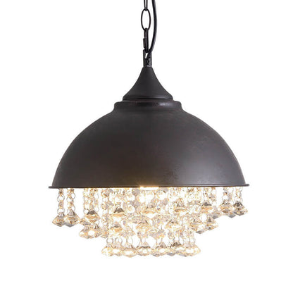 Industrial Vintage Pot Lid Crystal Tassel 1-Light Pendant Light
