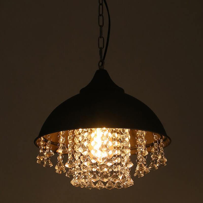 Industrial Vintage Pot Lid Crystal Tassel 1-Light Pendant Light