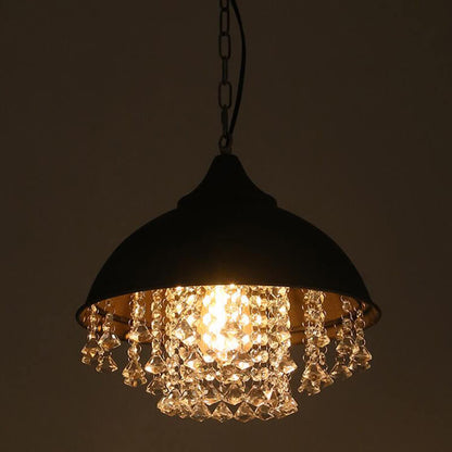 Industrial Vintage Pot Lid Crystal Tassel 1-Light Pendant Light