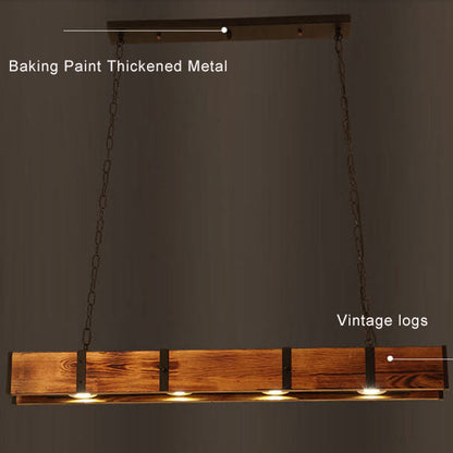 Retro Linear 4-Light Wood LED Chandeliers