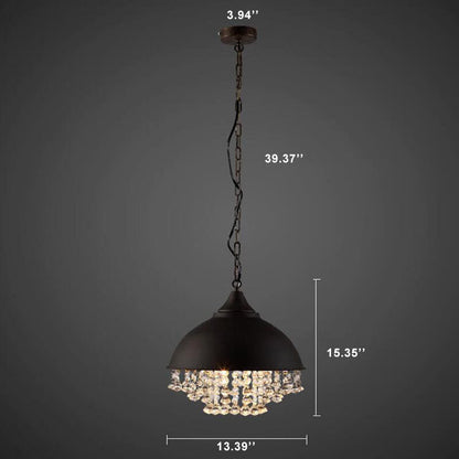 Industrial Vintage Pot Lid Crystal Tassel 1-Light Pendant Light