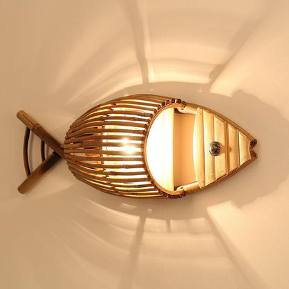 Vintage Bamboo Weaving Fish Shaped 1-Light Wall Sconce Lamp
