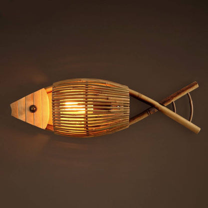 Vintage Bamboo Weaving Fish Shaped 1-Light Wall Sconce Lamp