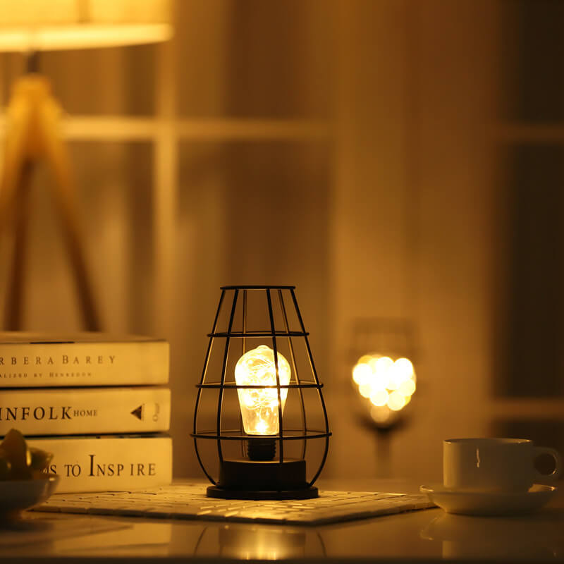 Retro Wrought Iron Wine Bottle Night Light Table Lamp