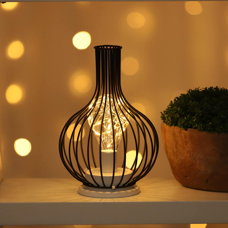 Retro Wrought Iron Wine Bottle Night Light Table Lamp