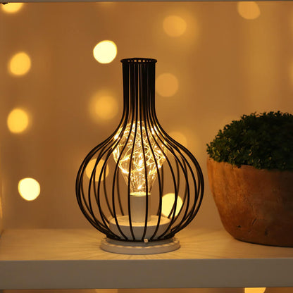 Retro Wrought Iron Wine Bottle Night Light Table Lamp