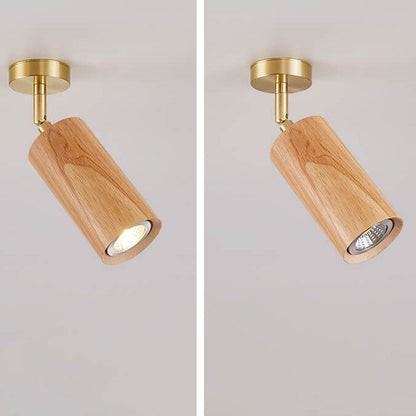 Nordic Minimalist Walnut Wood Spotlight Linear Track 1/2/3/4 Light LED Semi-Flush Mount Ceiling Light